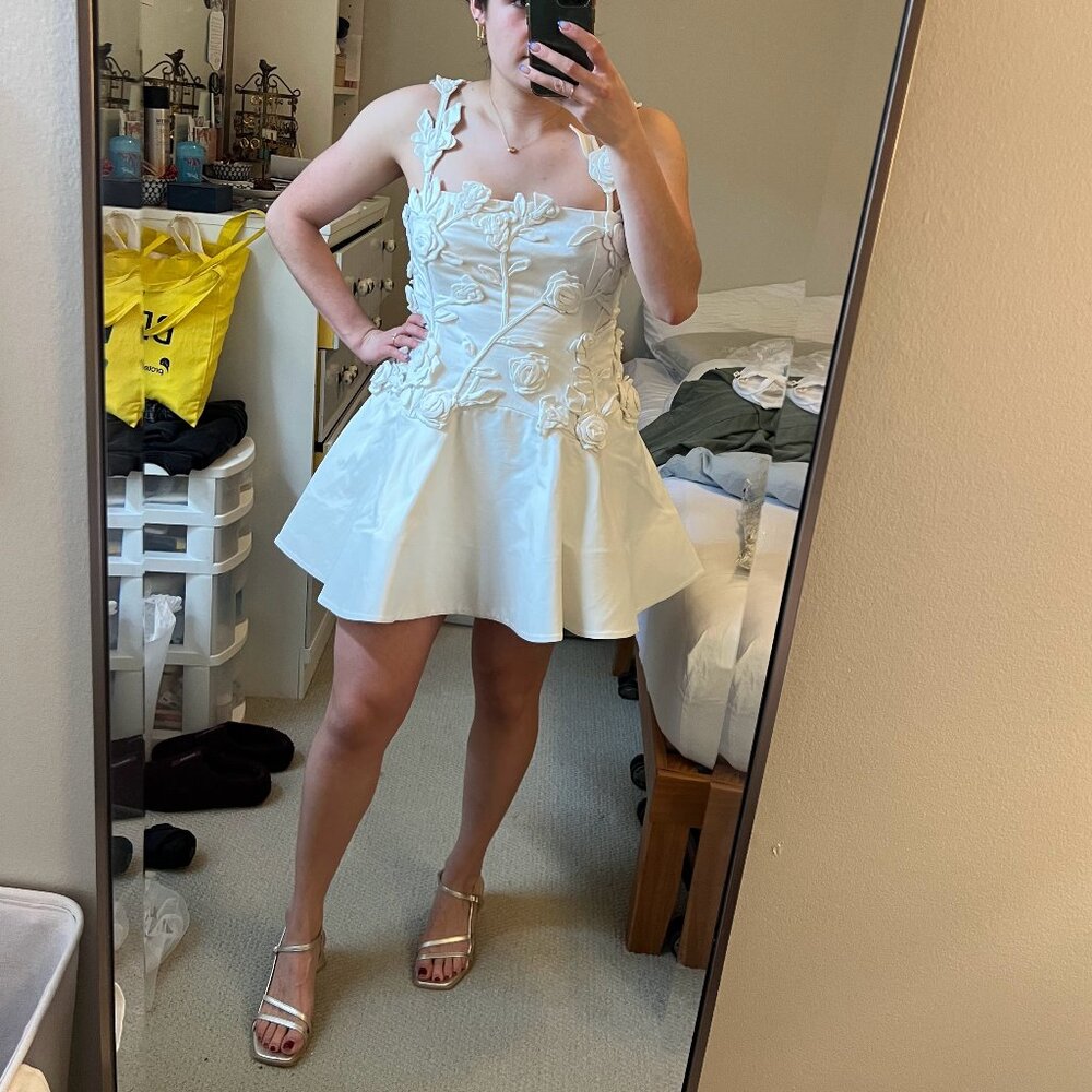 BHLDN Ivory Floral-Appliqué Mini Dress
